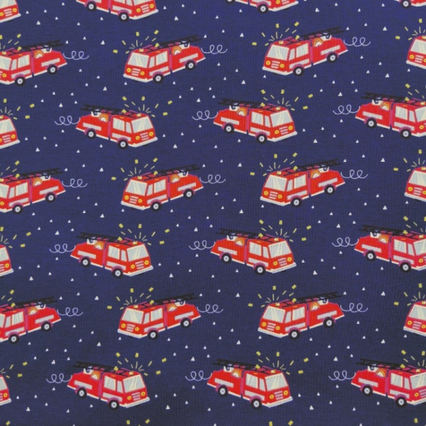 Cotton Spandex Jersey - Fire Engines On Navy